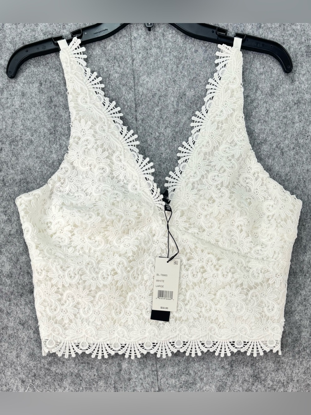 Lucy Paris Lace Crop Top, Size L V-neck elasticized insets at back Pullover